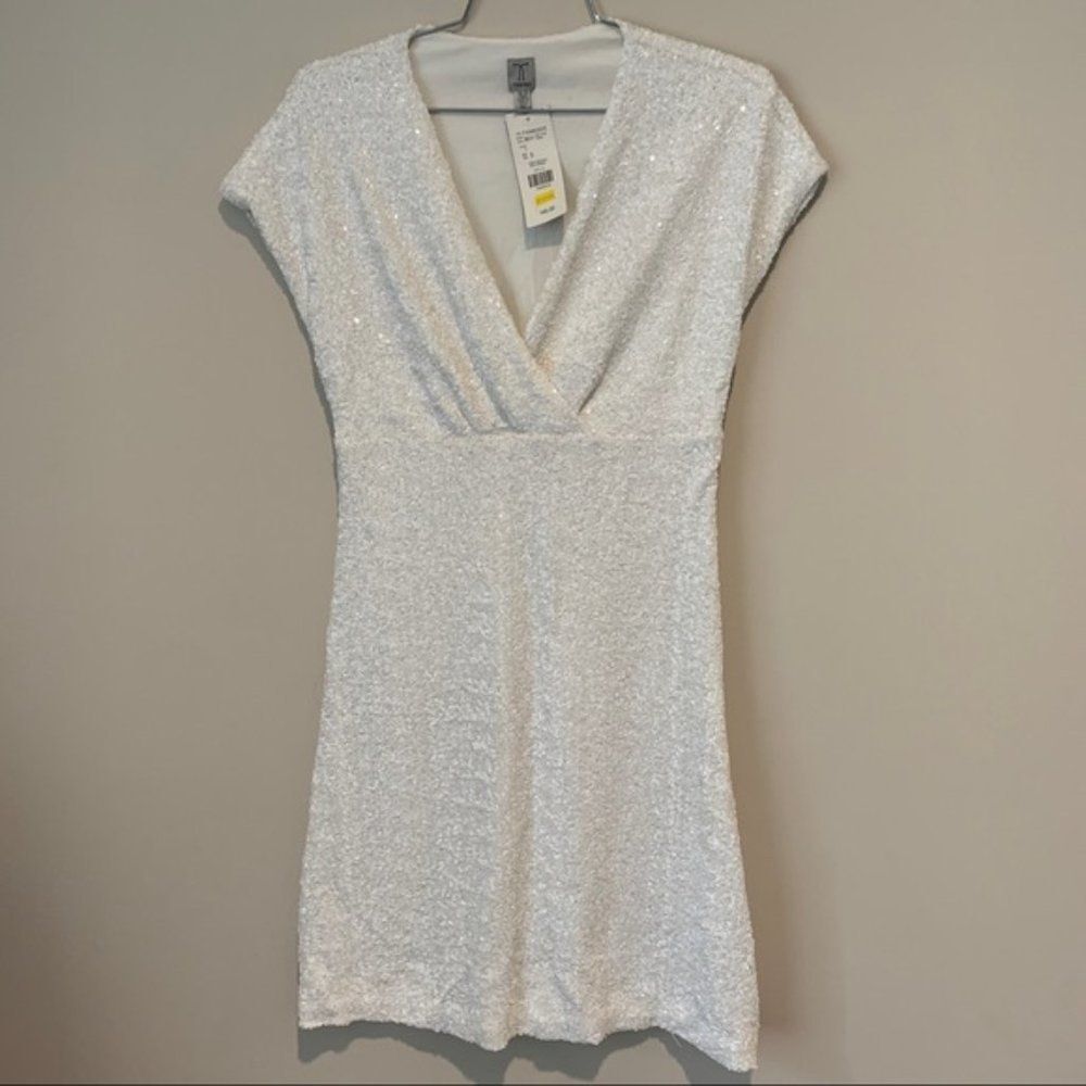 New White Tristan Sequins Dress Size small